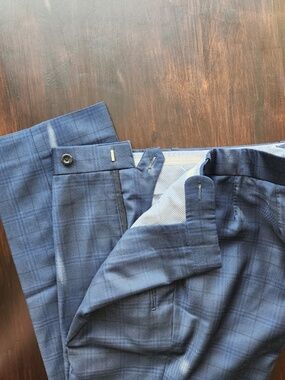 Michael Andrews Bespoke Blue Plaid Dress Pants Men's 34x28 Tailored Lux